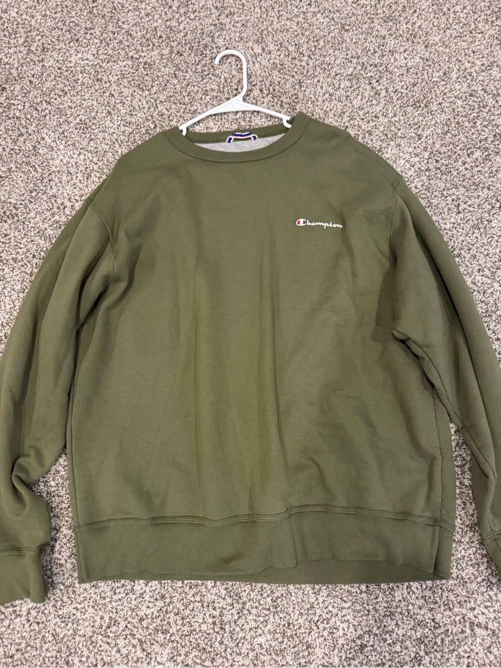 Champion Olive Green Crewneck Sweatshirt with Chest Logo